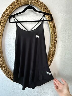 PINK Victoria's Secret Black Crisscross-Strap Camisole with Dog Logo